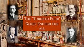 This was the 'backdrop' screen used at the Toronto Four symposium held on the University of Aberdeen's King's College Campus on 6 Sep 2024, following the unveiling of the plaques at Duthie Park. The contributions of each member of the Toronto Four were explained and leading Nobel medical historian, Professor Erling Norrby of Stockholm, gave a paper on the appropriateness of the 1923 Medicine or Physiology Nobel Prize award to Banting and Macleod for the discovery of insulin.