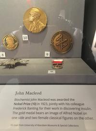 Professor Macleod's Nobel Prize medal is on long-term loan from the University of Aberdeen for display in Provost Skene's House Museum in the 'World Life Savers' collection on the first floor.